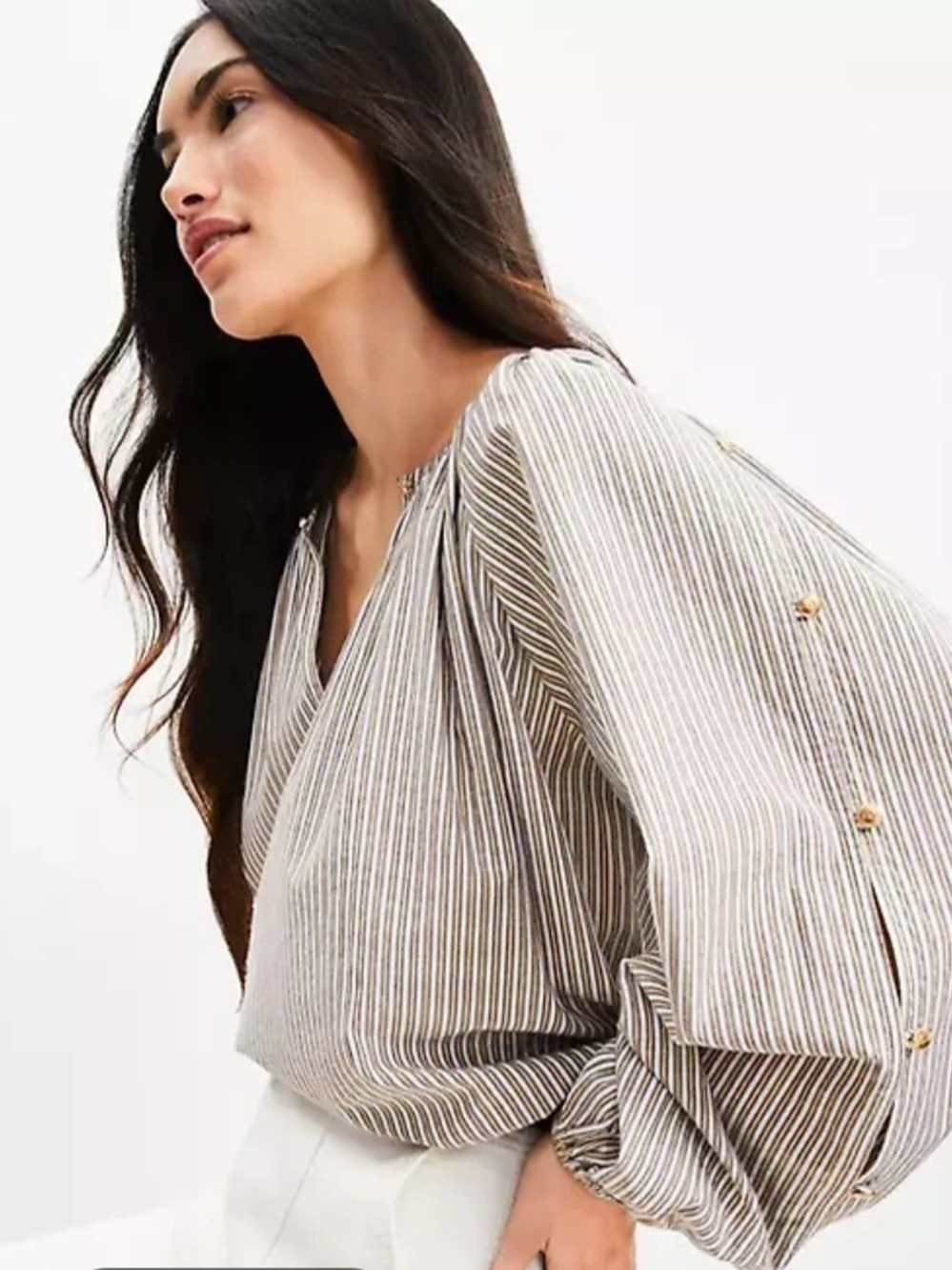 Loft Shimmer Striped Button Sleeve
Blouse(L)